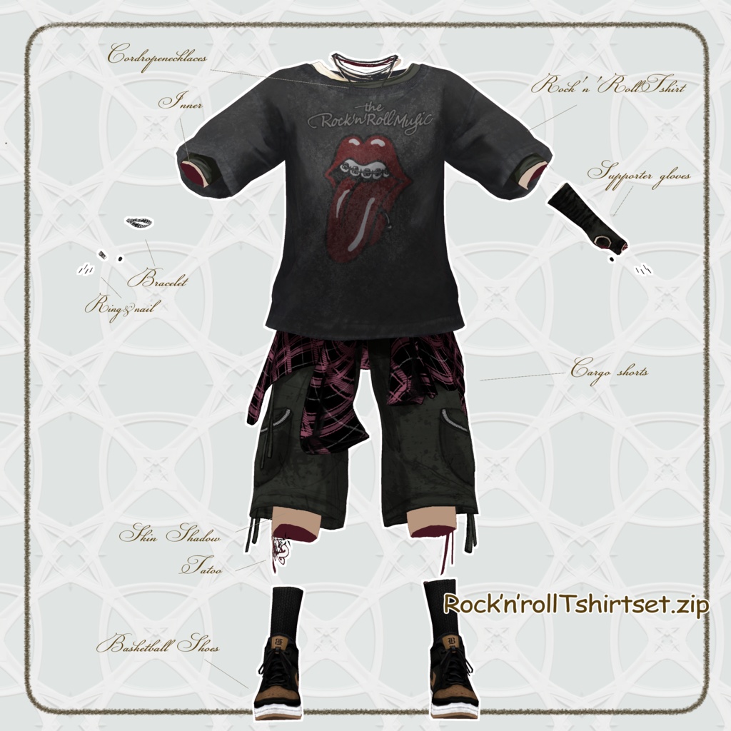 【Vroid/XWear / FBX】ロックンロールTシャツセットRock and Roll T_Set