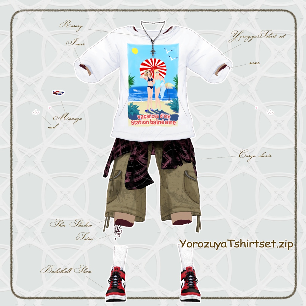 【Vroid/XWear / FBX】ロックンロールTシャツセットRock and Roll T_Set