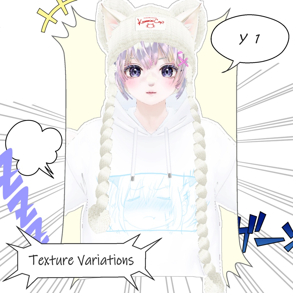 【VRoid用】女子用ケモミミニットキャップセット/デビルつのセット Kemomimi Knit cap/Devil_horns