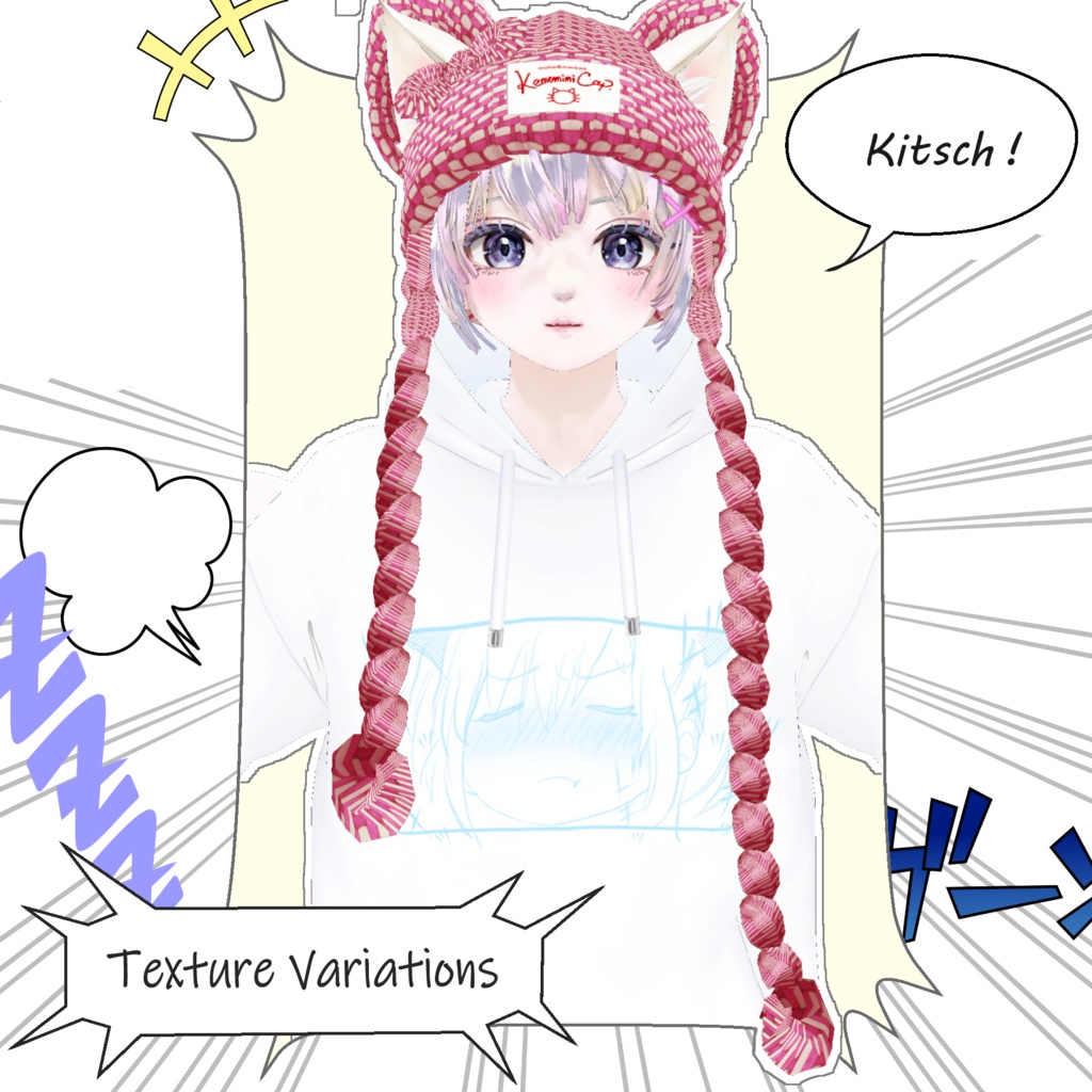 【VRoid用】女子用ケモミミニットキャップセット/デビルつのセット Kemomimi Knit cap/Devil_horns