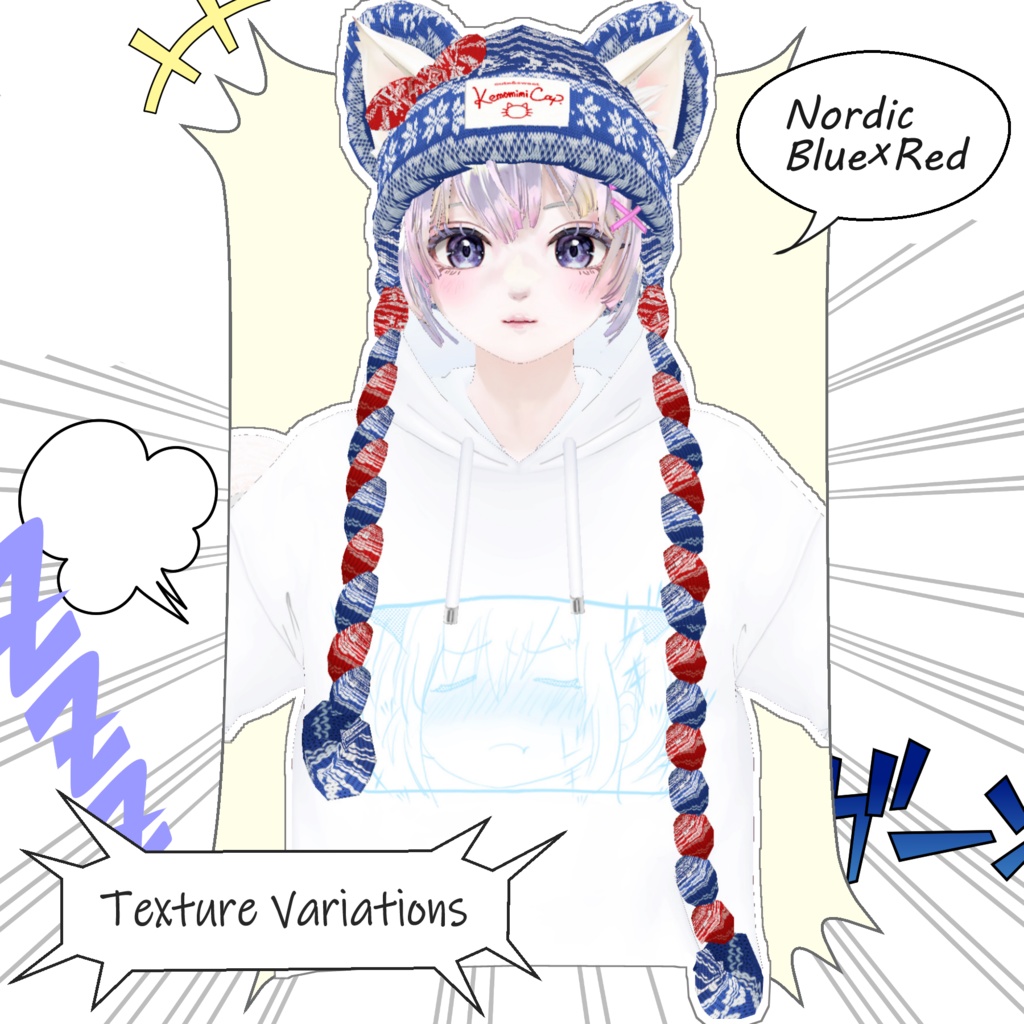 【VRoid用】女子用ケモミミニットキャップセット/デビルつのセット Kemomimi Knit cap/Devil_horns