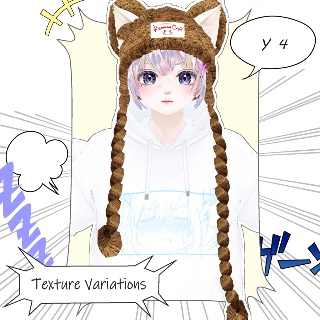 【VRoid用】女子用ケモミミニットキャップセット/デビルつのセット Kemomimi Knit cap/Devil_horns