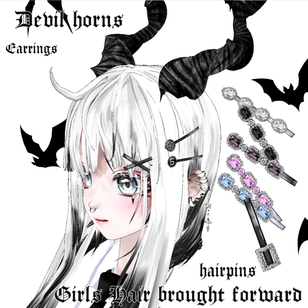 【VRoid用】女子用ケモミミニットキャップセット/デビルつのセット Kemomimi Knit cap/Devil_horns