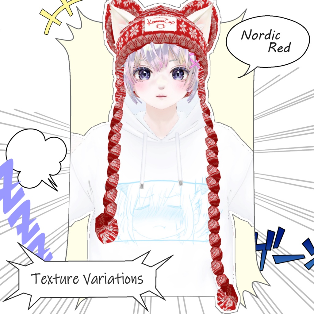 【VRoid用】女子用ケモミミニットキャップセット/デビルつのセット Kemomimi Knit cap/Devil_horns