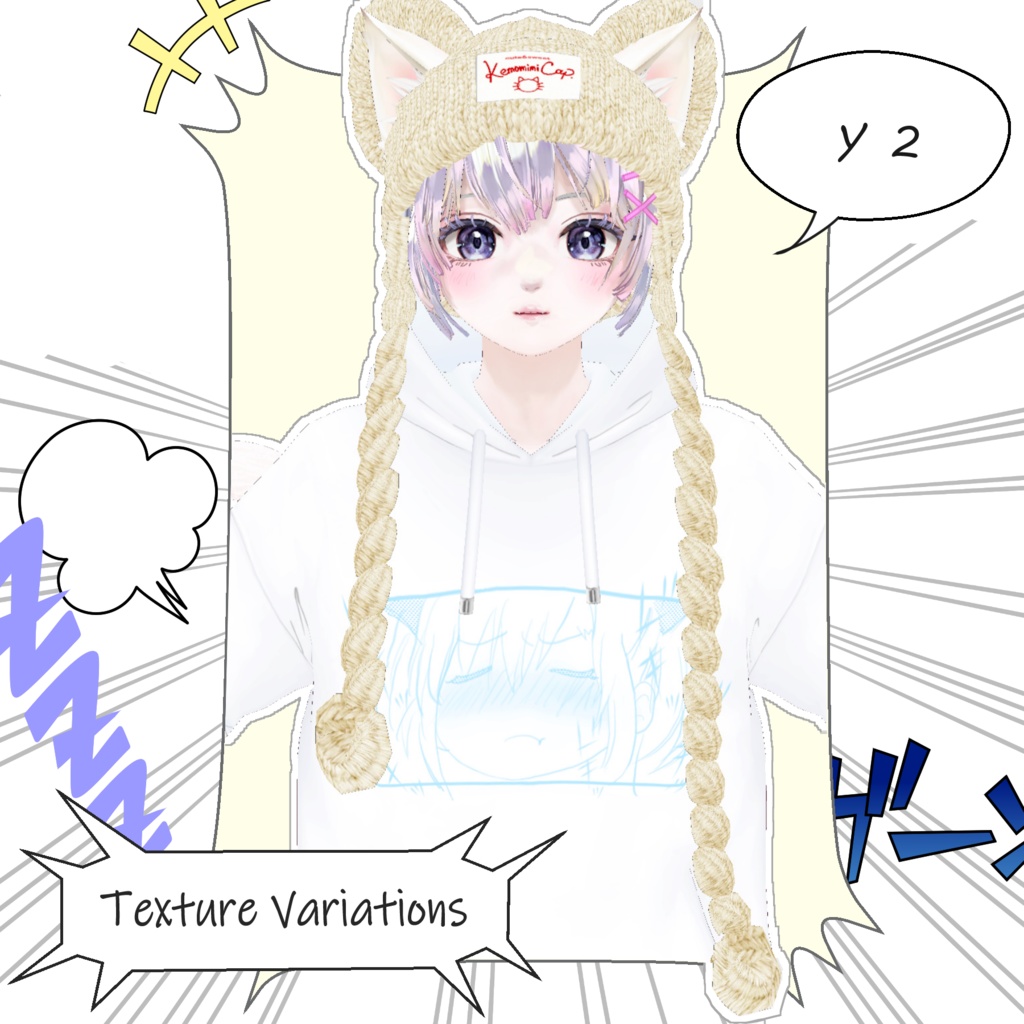 【VRoid用】女子用ケモミミニットキャップセット/デビルつのセット Kemomimi Knit cap/Devil_horns