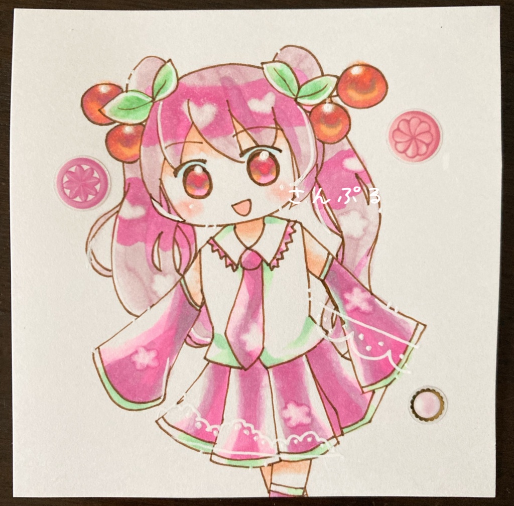 手描きイラスト 桜ミク 初音ミク
