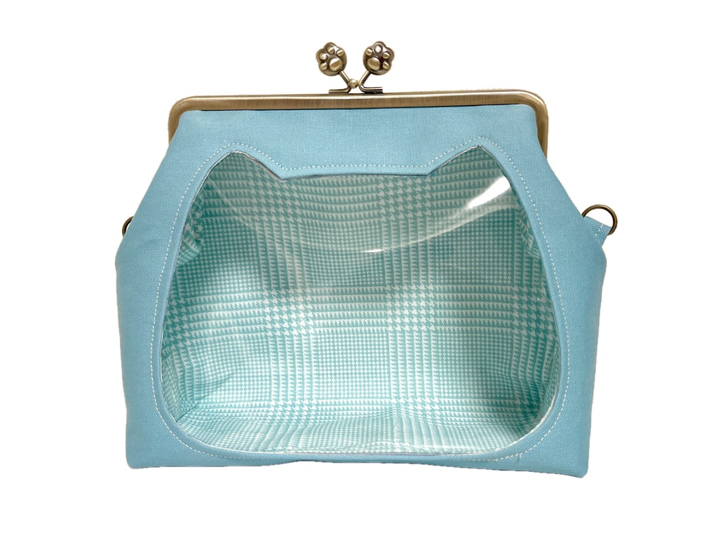 推し活がま口ポーチ ふたり用 猫窓ver. ターコイズブルー