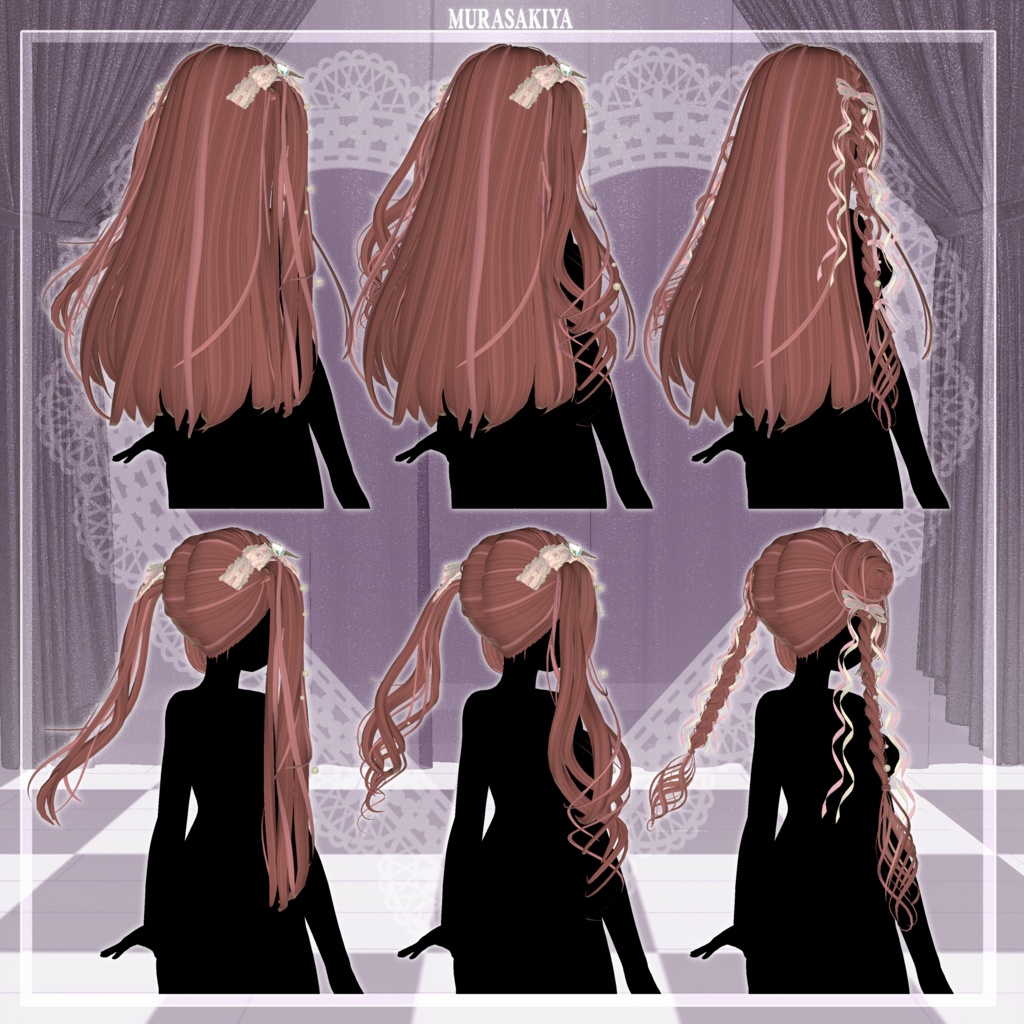 33アバター対応 SUGAR PRINCESS HAIR 二段姫カット ヘアメ(エクステ)セット、リボンセット付き #MURASAKIYA