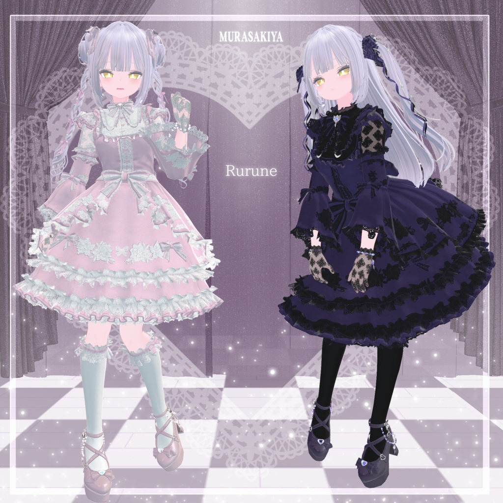 33アバター対応 SUGAR PRINCESS HAIR 二段姫カット ヘアメ(エクステ)セット、リボンセット付き #MURASAKIYA