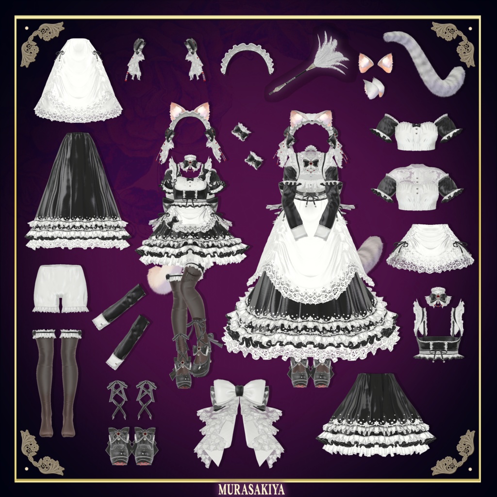 複数アバター対応 麗猫メイド Victorian Whiskers Maid 猫セット付 #MURASAKIYA