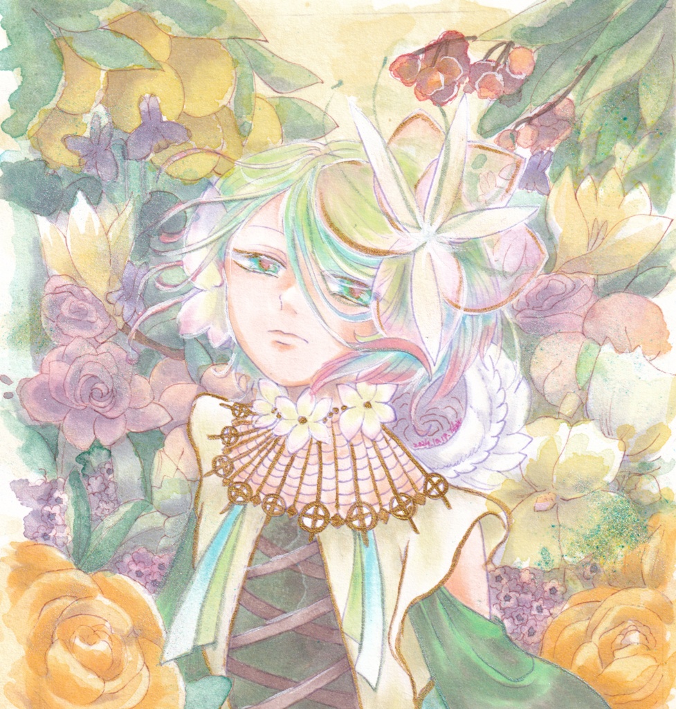 額装原画　香りの中で