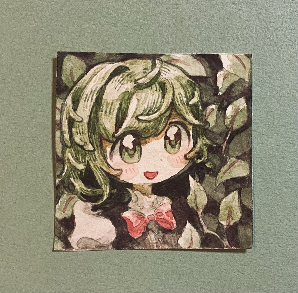 【創作】葉っぱちゃん 水彩ミニ原画