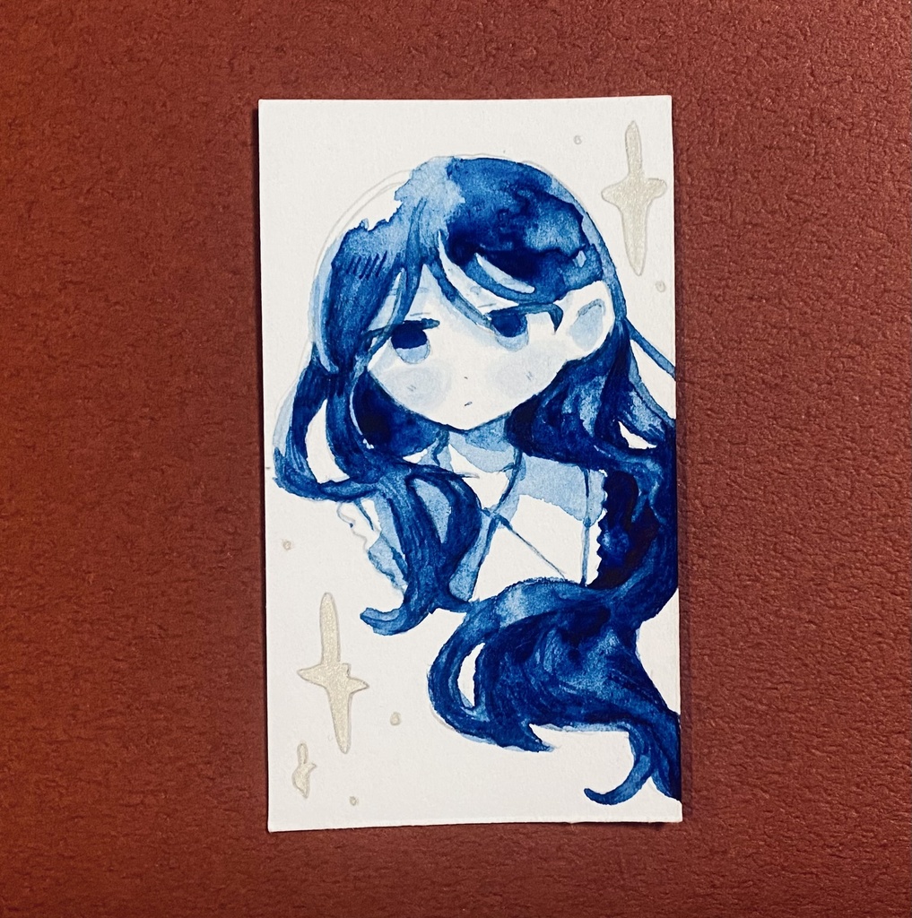 【創作】青髪の子 水彩ミニ原画