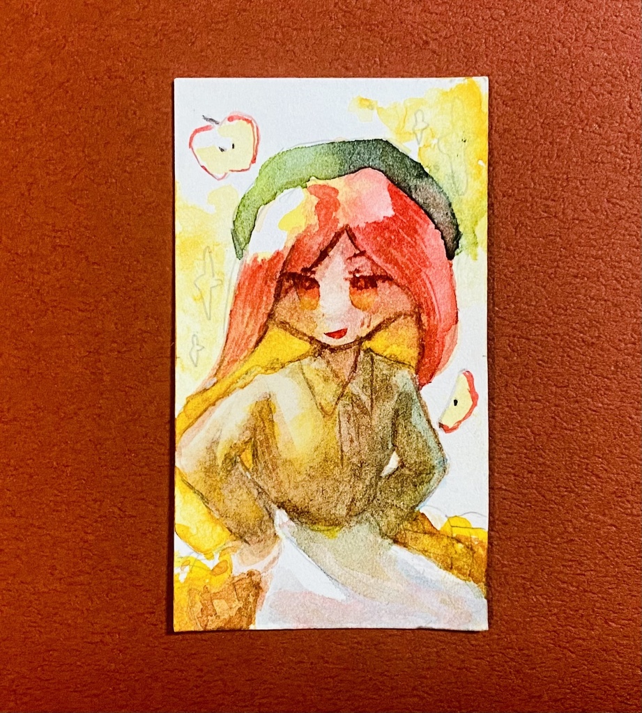 【創作】りんごの子 水彩ミニ原画