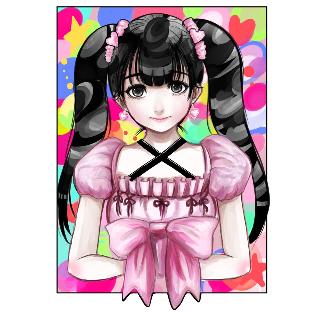 Tシャツ「ロリータ黒髪ロングツインテール(長袖)」