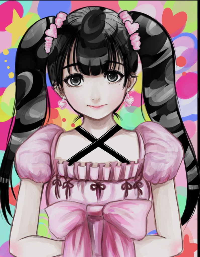 Tシャツ「ロリータ黒髪ロングツインテール(黒)」