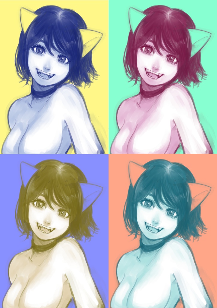 Tシャツ「猫耳少女4分割」