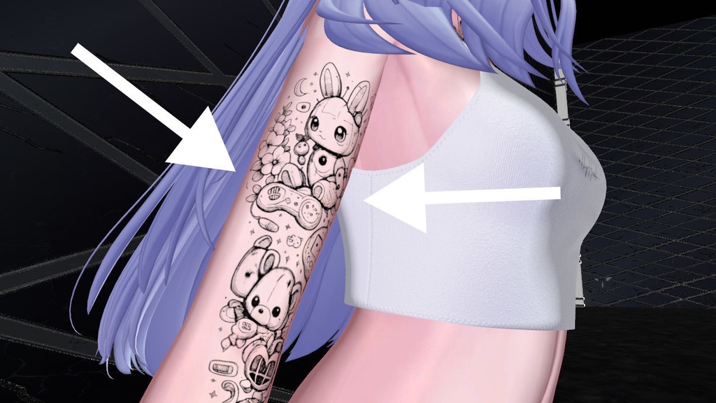 Gamer Bunny Tattoo|4K Arm & Neck|ゲーマーうさぎタトゥー