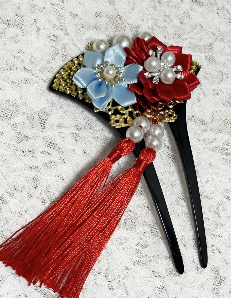 バチ型かんざし　花飾り