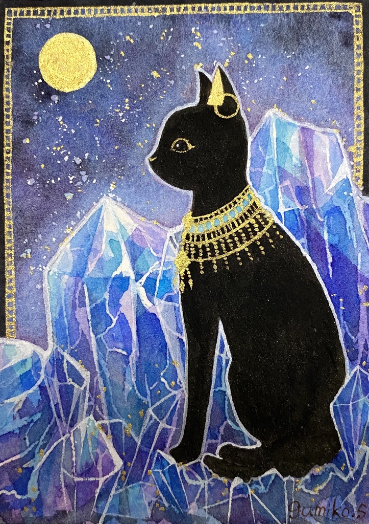 天使と悪魔」黒猫 白猫 油絵 ミニ絵画 原画 手描き オリジナル - 絵画