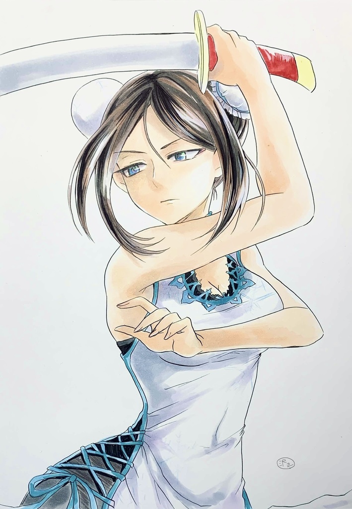 A4手描きイラスト ガールズ&パンツァー 巫女逸見エリカ