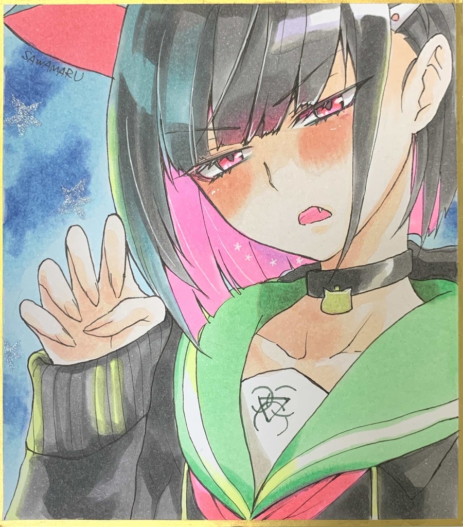同人手描きイラスト/ブルーアーカイブ/カズサ/小色紙