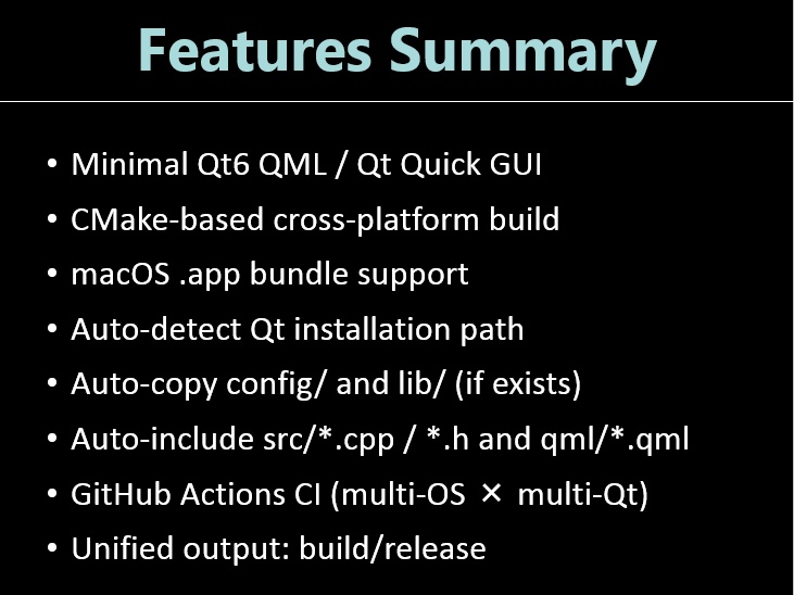 Qt6 QML Cross‑Platform Template (CMake + GitHub Actions)