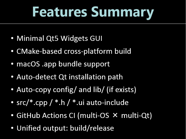 Qt5 Widgets Cross‑Platform Template (CMake + GitHub Actions)