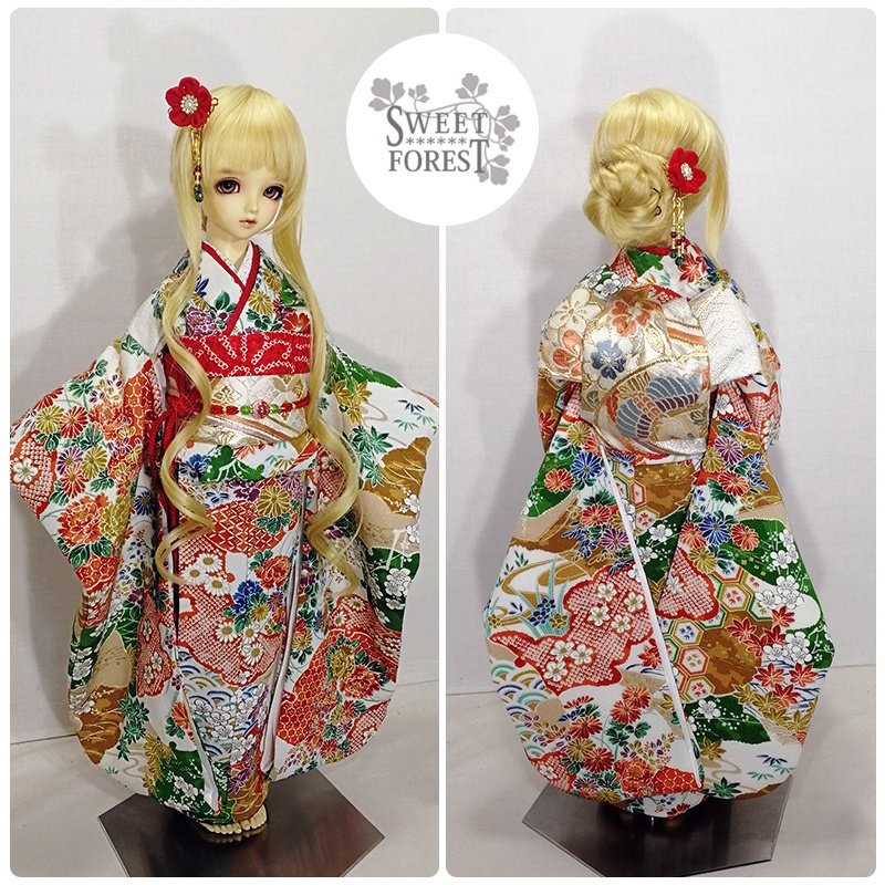 吉祥柄ちりめん金彩入り小花柄お振袖