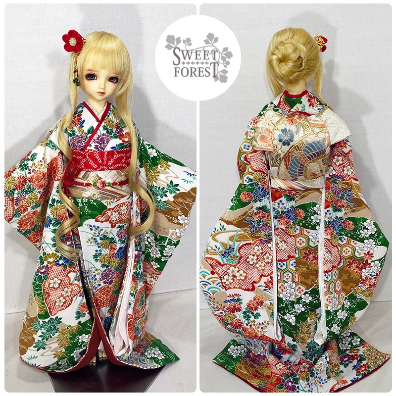 吉祥柄ちりめん金彩入り小花柄お振袖