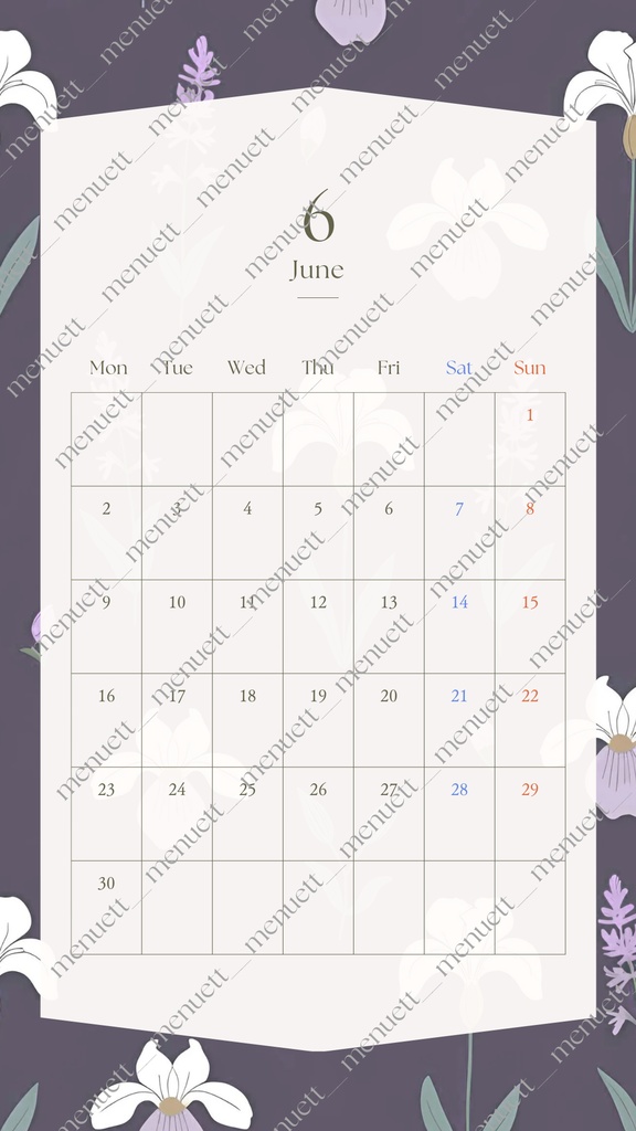 【カレンダー】6月の花 4種類 壁紙セット