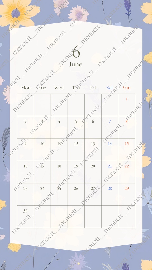 【カレンダー】6月の花 4種類 壁紙セット