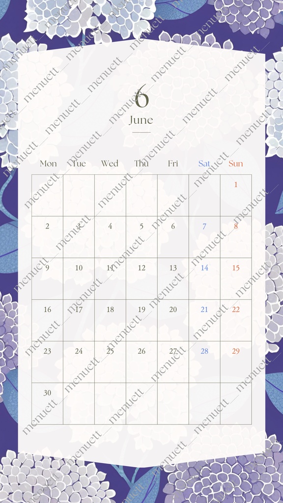 【カレンダー】6月の花　4種類　壁紙セット
