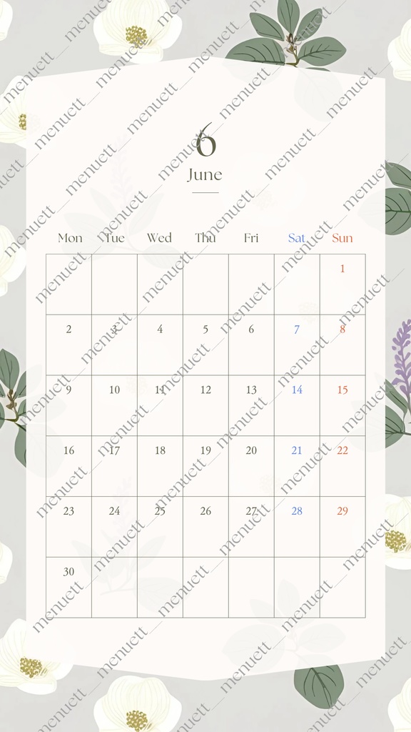 【カレンダー】6月の花 4種類 壁紙セット