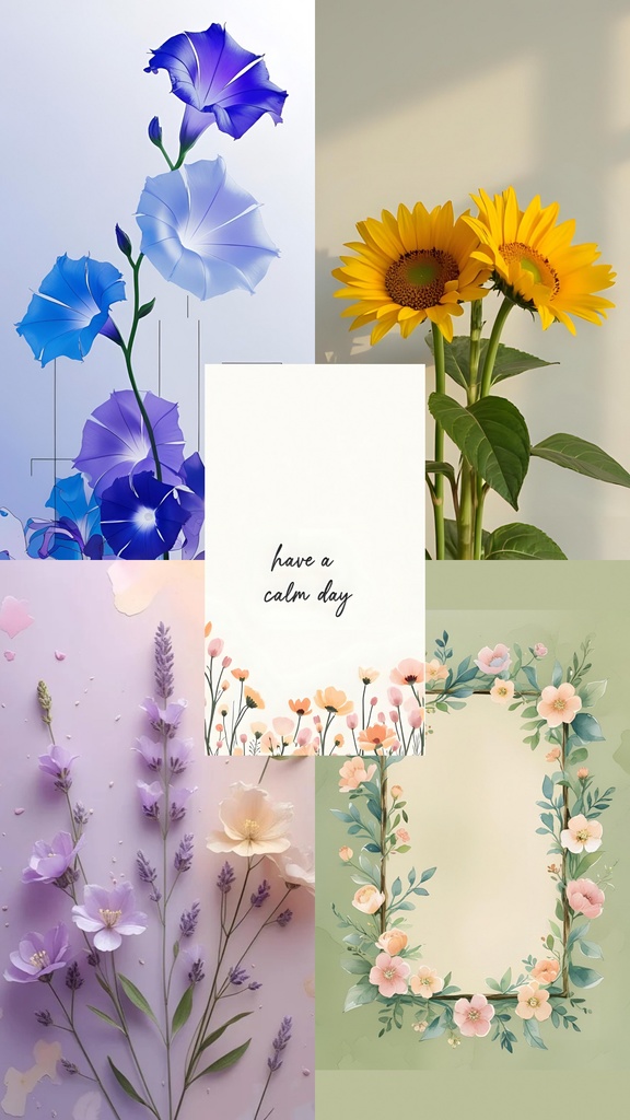【壁紙セット】7月の花①🌻|韓国風×癒しパステル×くすみカラー(全5枚)
