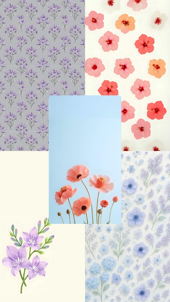 【壁紙5枚セット】8月の花🪻|韓国風×やさしい色合い×夏の終わりの癒しデザイン(5枚組)
