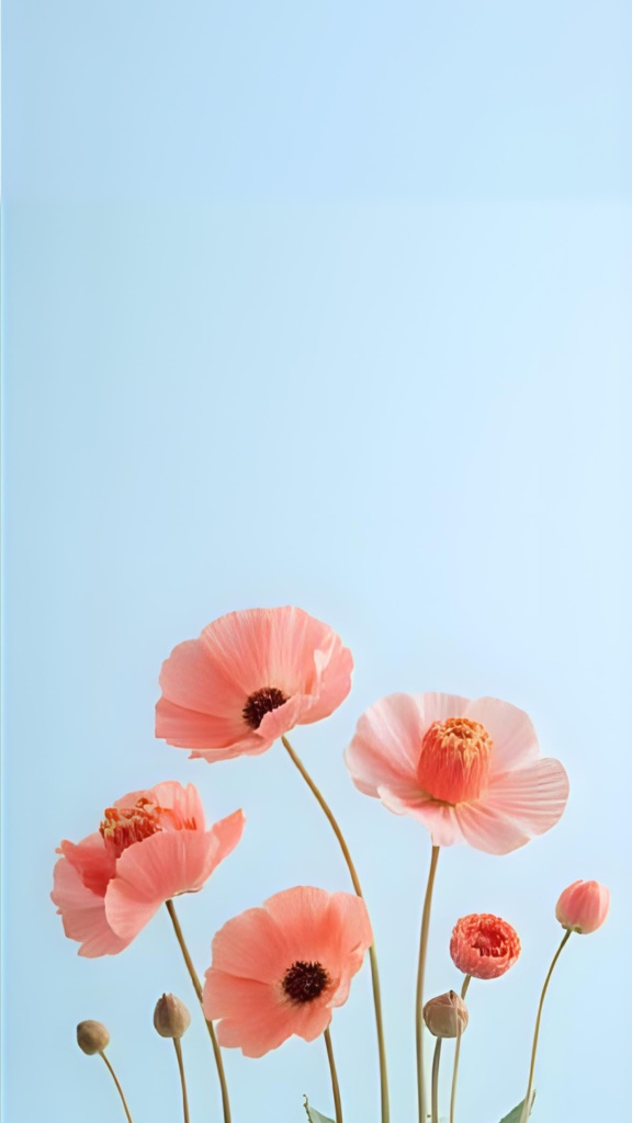 【壁紙5枚セット】8月の花🪻|韓国風×やさしい色合い×夏の終わりの癒しデザイン(5枚組)