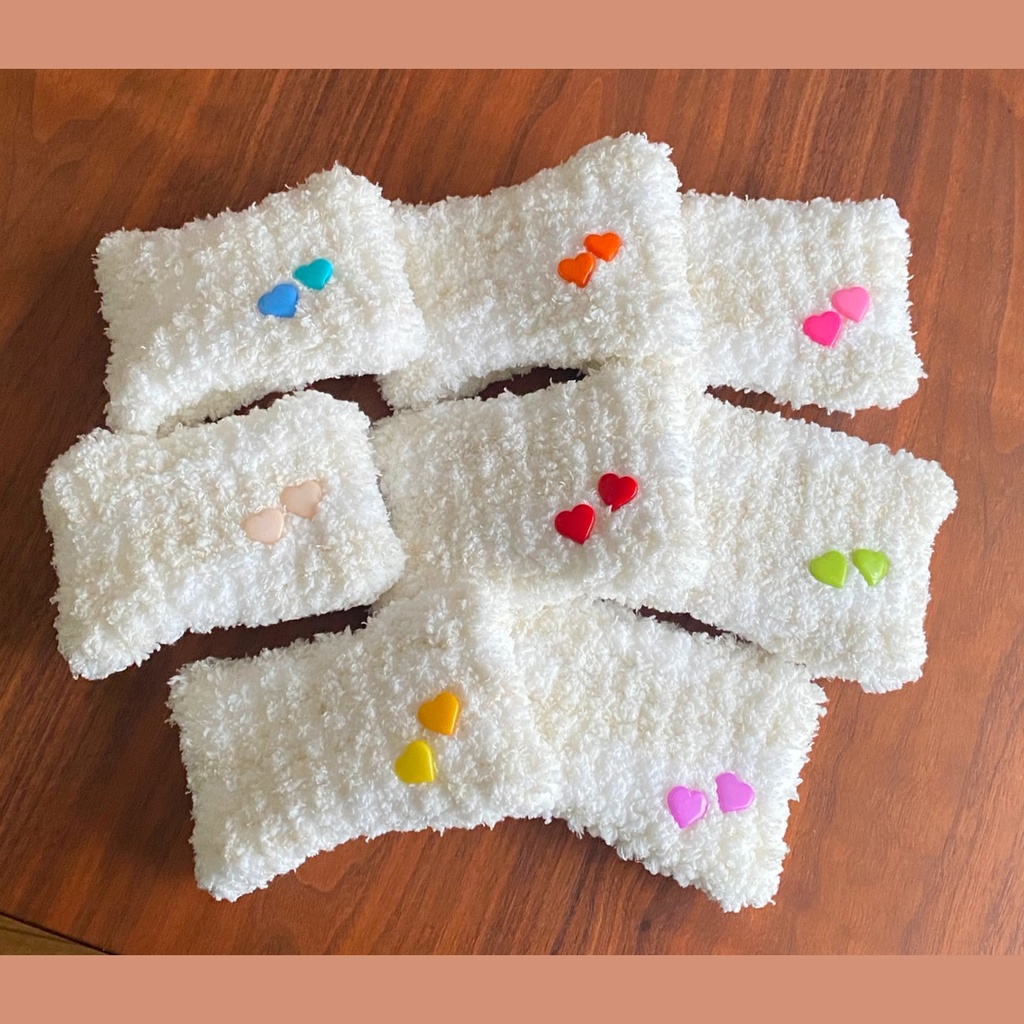 【白×ハート8色】約10センチぬい用_猫耳ニット帽ハートver.