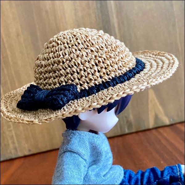 【1/12ドール】麦わら帽子(ライトキャメル×黒リボン)