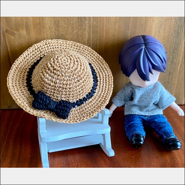 【1/12ドール】麦わら帽子(ライトキャメル×黒リボン)