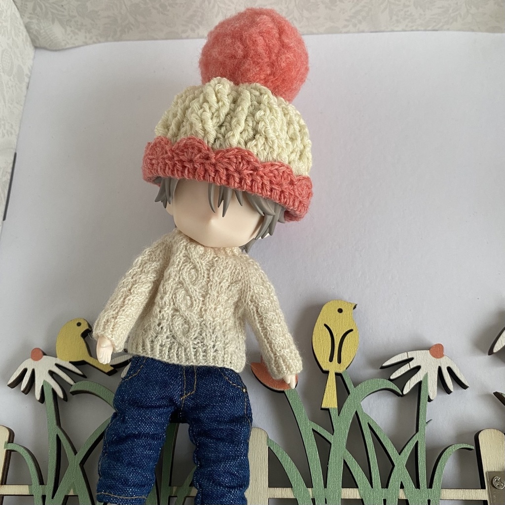 【1/12ドール】花びらニット帽(ピンク、ブルー、パープル、イエロー、グリーン))