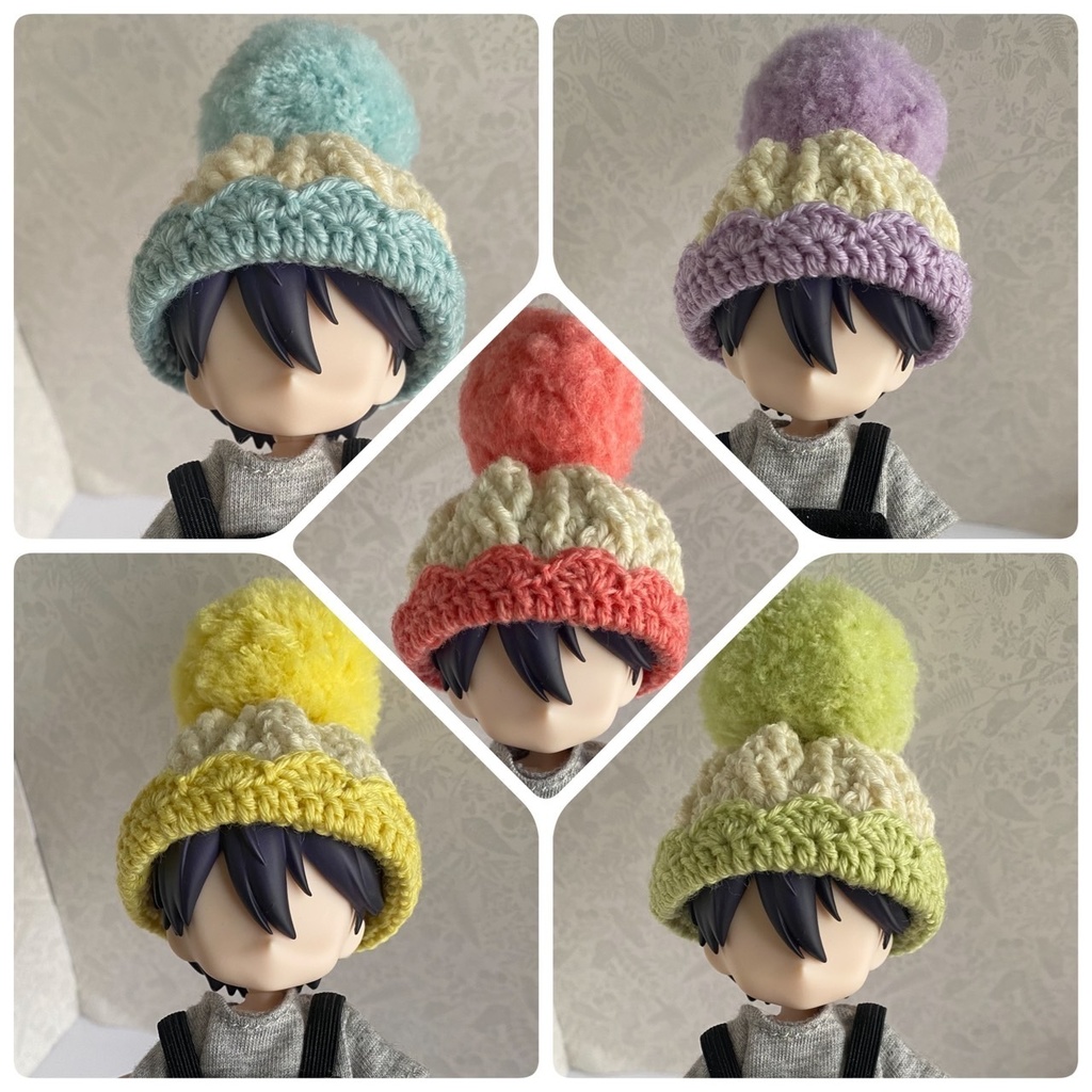 【1/12ドール】花びらニット帽(ピンク、ブルー、パープル、イエロー、グリーン))