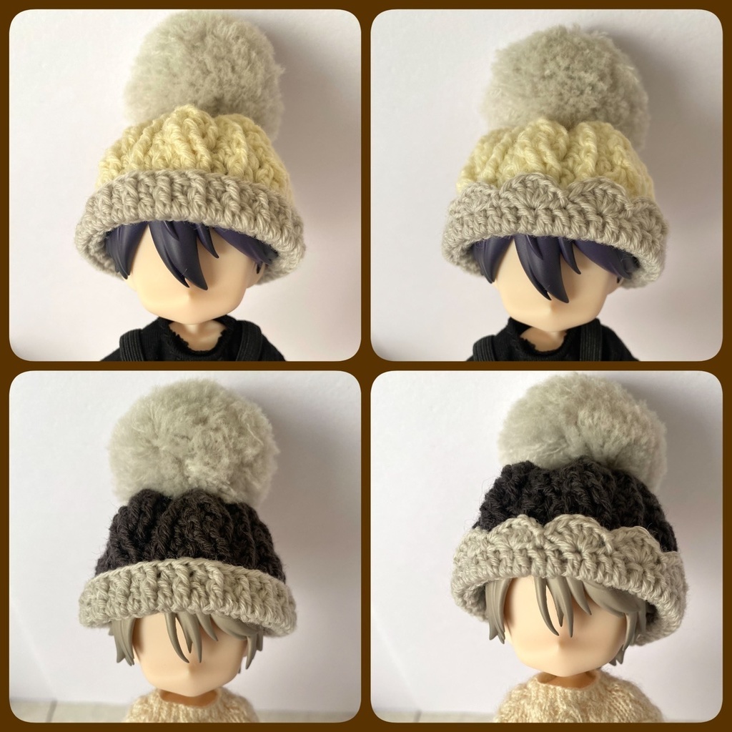 【1/12ドール】アラン模様のニット帽(ホワイト/ブラック)