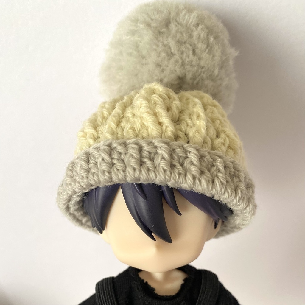 【1/12ドール】アラン模様のニット帽(ホワイト/ブラック)
