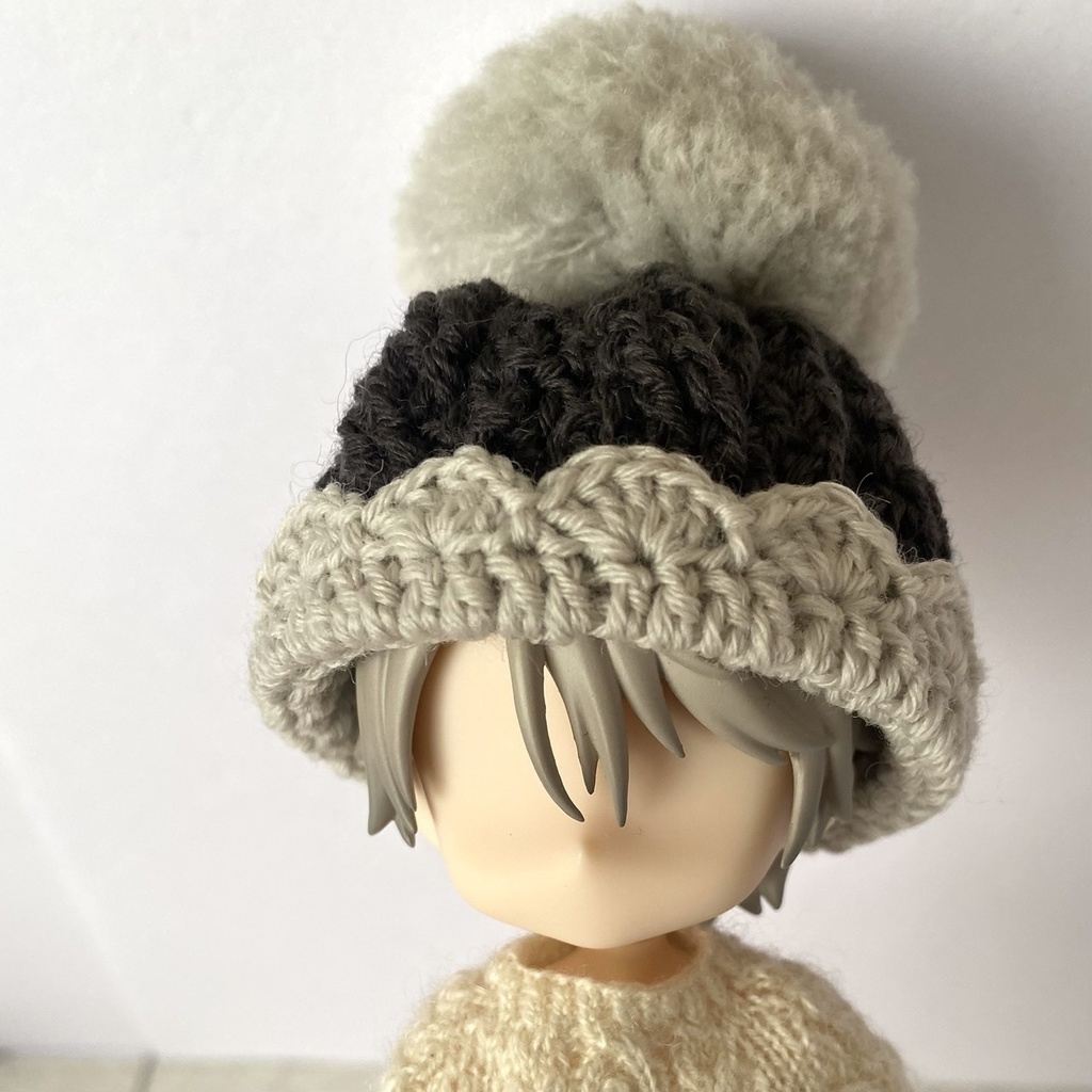 【1/12ドール】アラン模様のニット帽(ホワイト/ブラック)