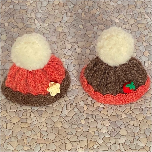 【ぬい・ぱぺ】いちごココアニット帽（2種）