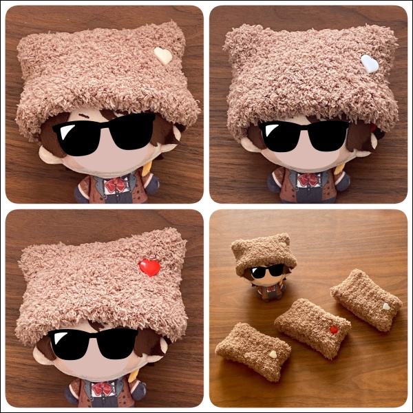 【ぬい|頭囲26.5cm】茶色の猫耳ニット帽(ハート)