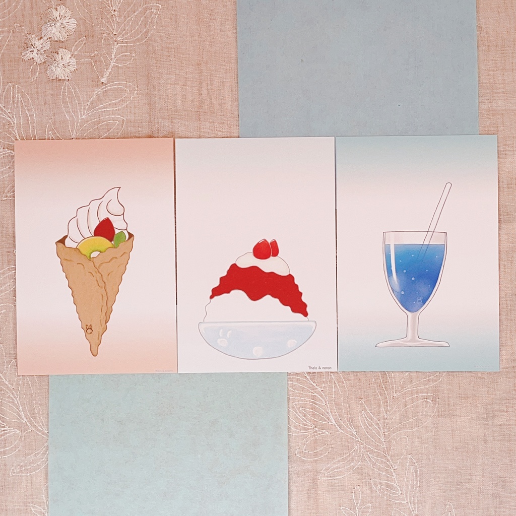 【ダウンロード】夏のスイーツ詰め合わせ ポストカード 3柄セット(各2種)