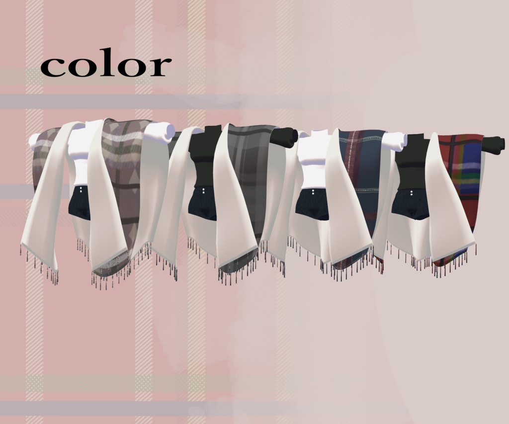 【5アバター対応】ストールコーデセットアップ(桔梗/Grus/華夜/リンフェイ/チセ対応)