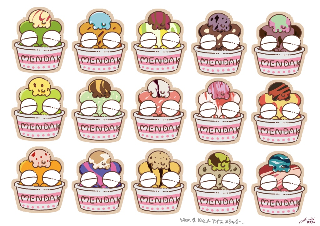 Ver.1 めぇんアイスステッカー大/小  15枚セット